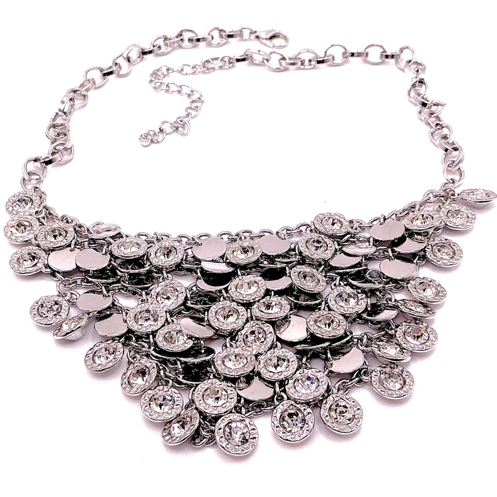 Vintage Statement Silver Tone Necklace 17” With 4” Extender
